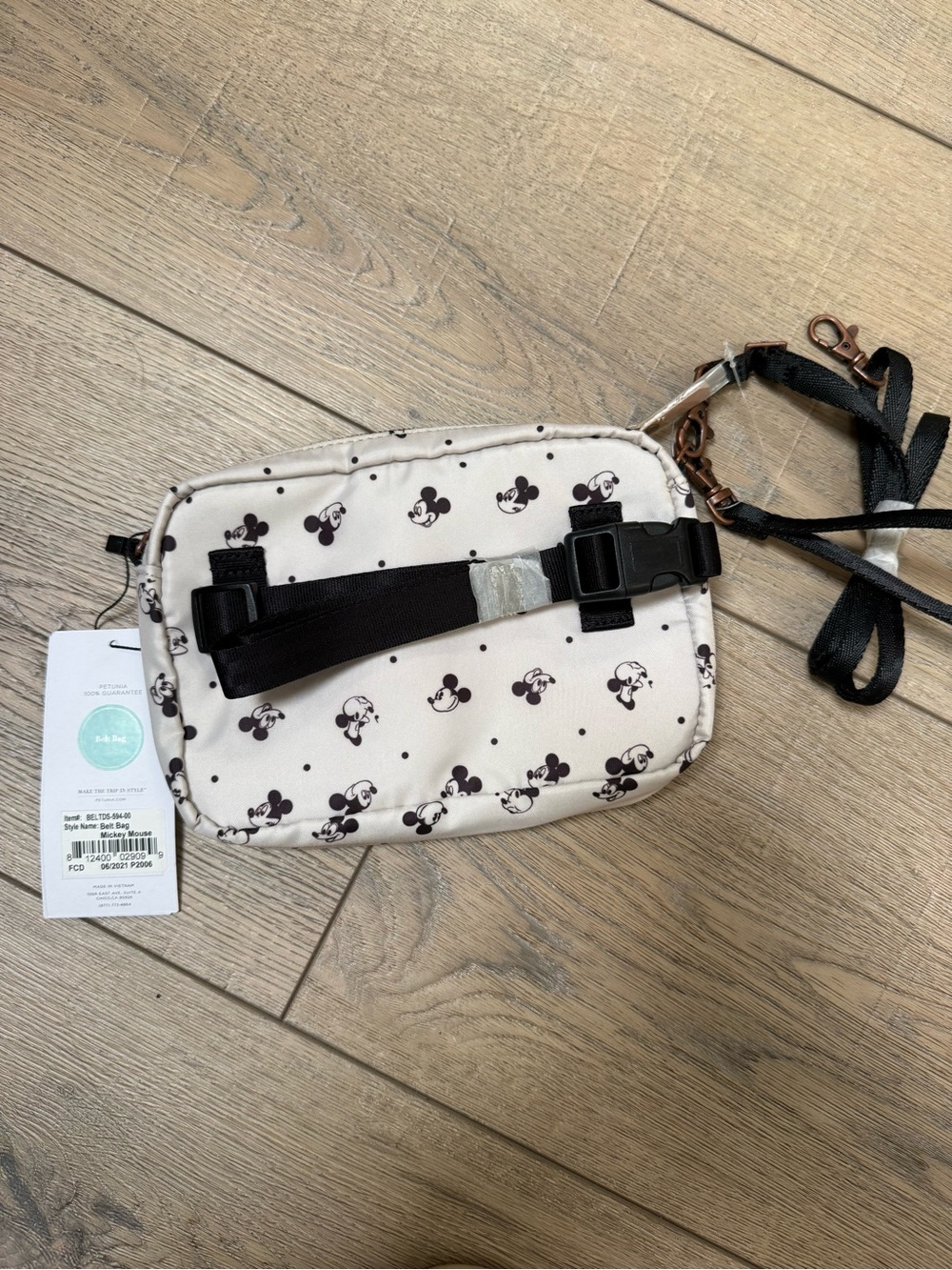 Petunia Pickle Bottom Cream Crossbody Bag with Black Mickey Print